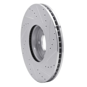 Hyundai Veracruz Brake Rotor (1) - Front Left - R1 Concepts - Drilled & Slotted - Silver - `07-`12